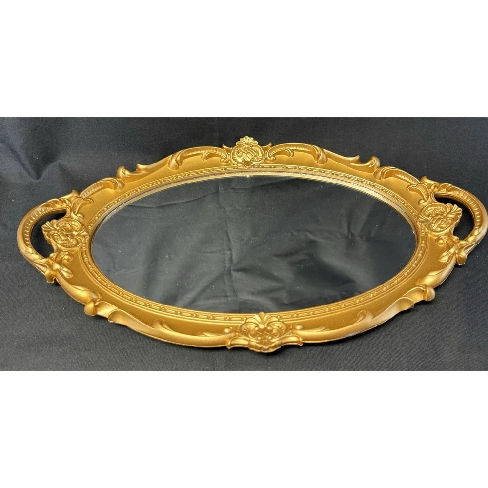 Gold Tone Decorative Mirror Vanity Tray Or Wall Hanging 15